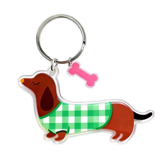 Green Gingham Jacket Dachshund Keyring