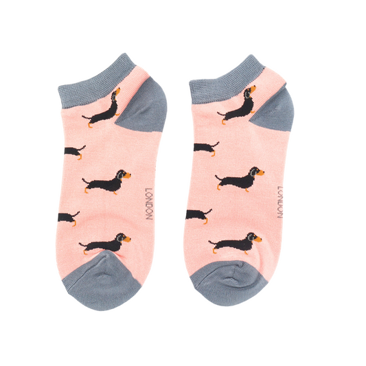 Ladies Bamboo Little Sausage Dogs Trainer Socks Dusky Pink image 0