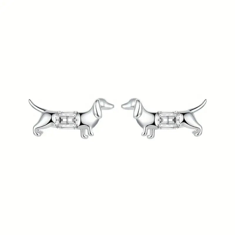 Dachshund Stud Earrings 925 Sterling Silver with inlaid Zirconia