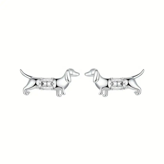 Dachshund Stud Earrings 925 Sterling Silver with inlaid Zirconia