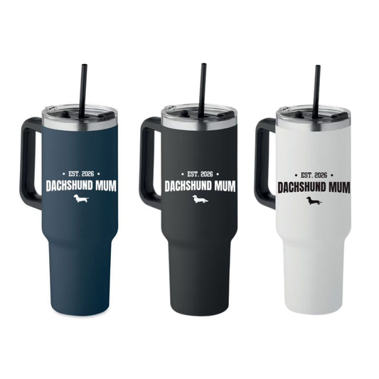Dachshund Mum Double Wall Stainless Steel Tumbler – Choice of Coat & Personalised Year