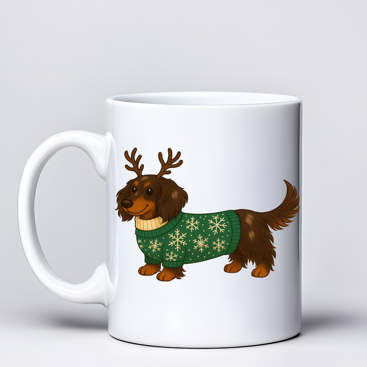 Long Haired Dachshund Christmas Mugs - Choice of Colours (Dispatch after 26th Nov)