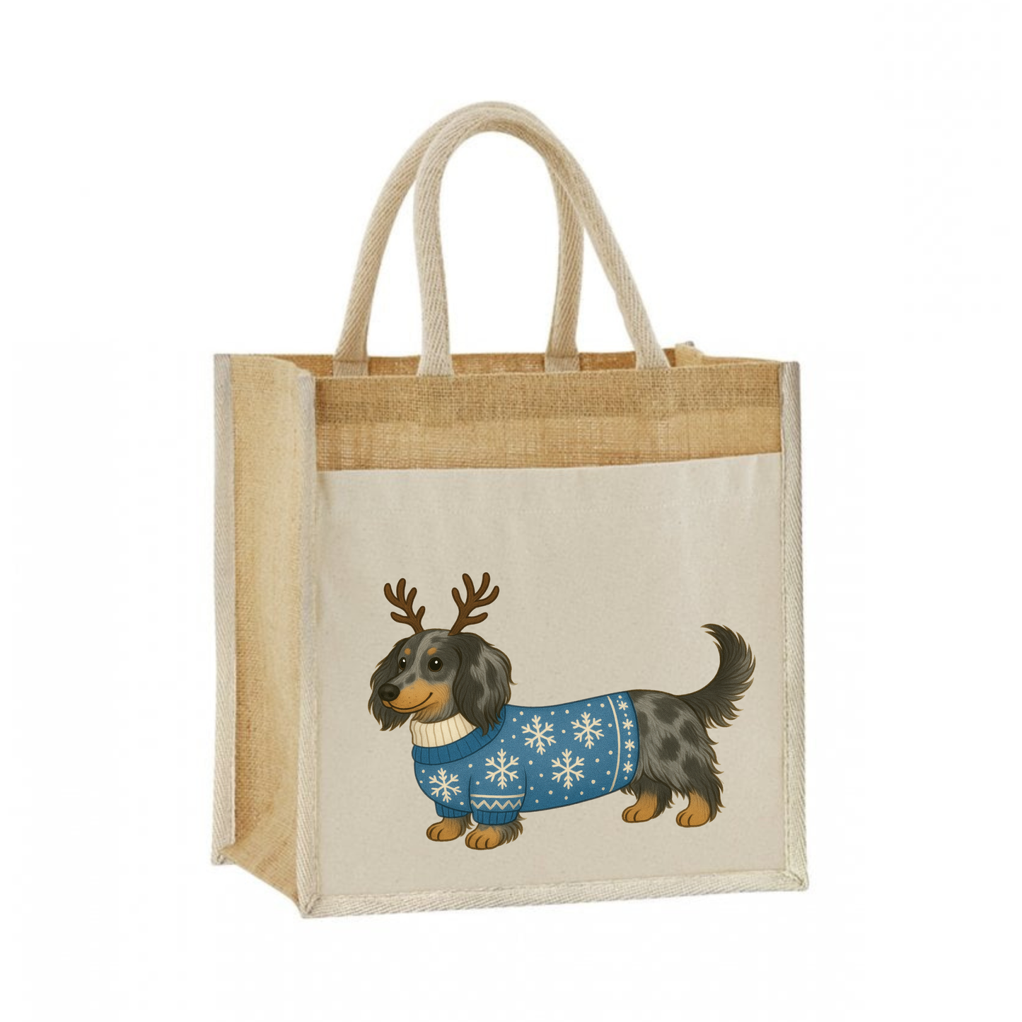 Christmas Dachshund Jute Bag with Cotton Pocket - 21 Designs to Choose From (Dispatch after 26th Nov)