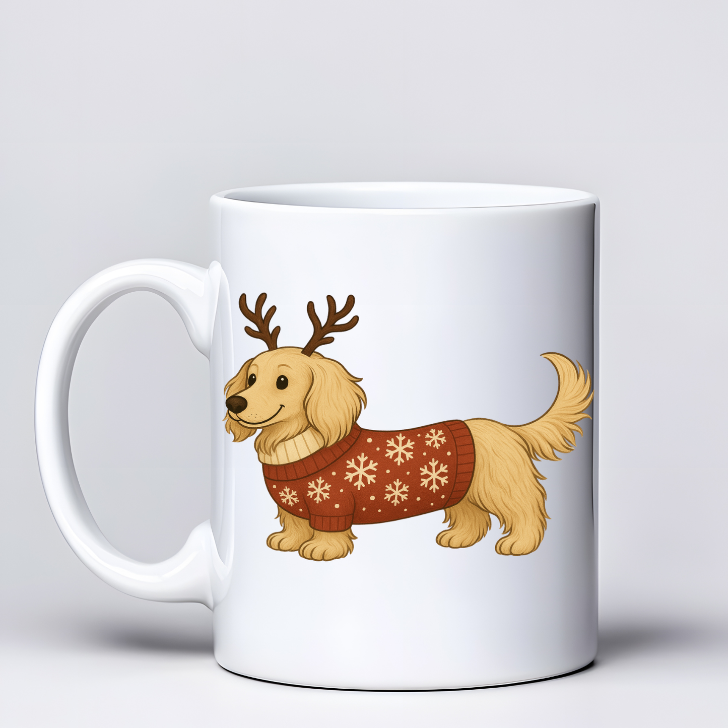 Long Haired Dachshund Christmas Mugs - Choice of Colours (Dispatch after 26th Nov)