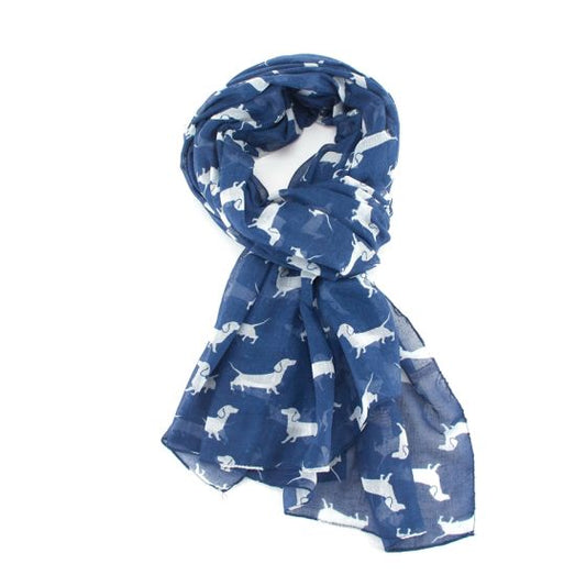 Dachshund Scarf in Navy with White Dogs