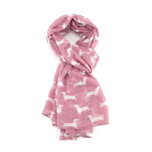 Dachshund Scarf in Pink with White Dogs