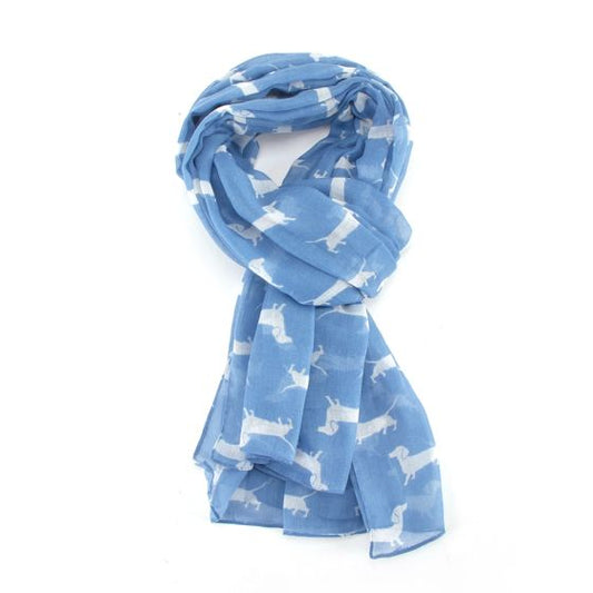 Dachshund Scarf in Light Blue with White Dogs