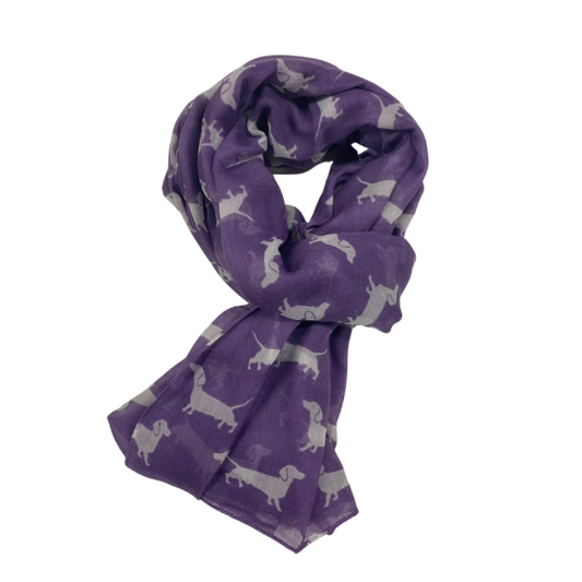 Dachshund Scarf in Purple with White Dogs