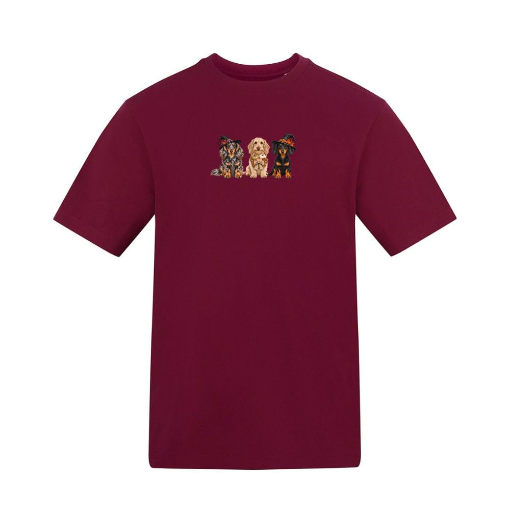 🎃 Burgundy Dachshund Halloween T-Shirt – 4 Designs | S–5XL 🐾