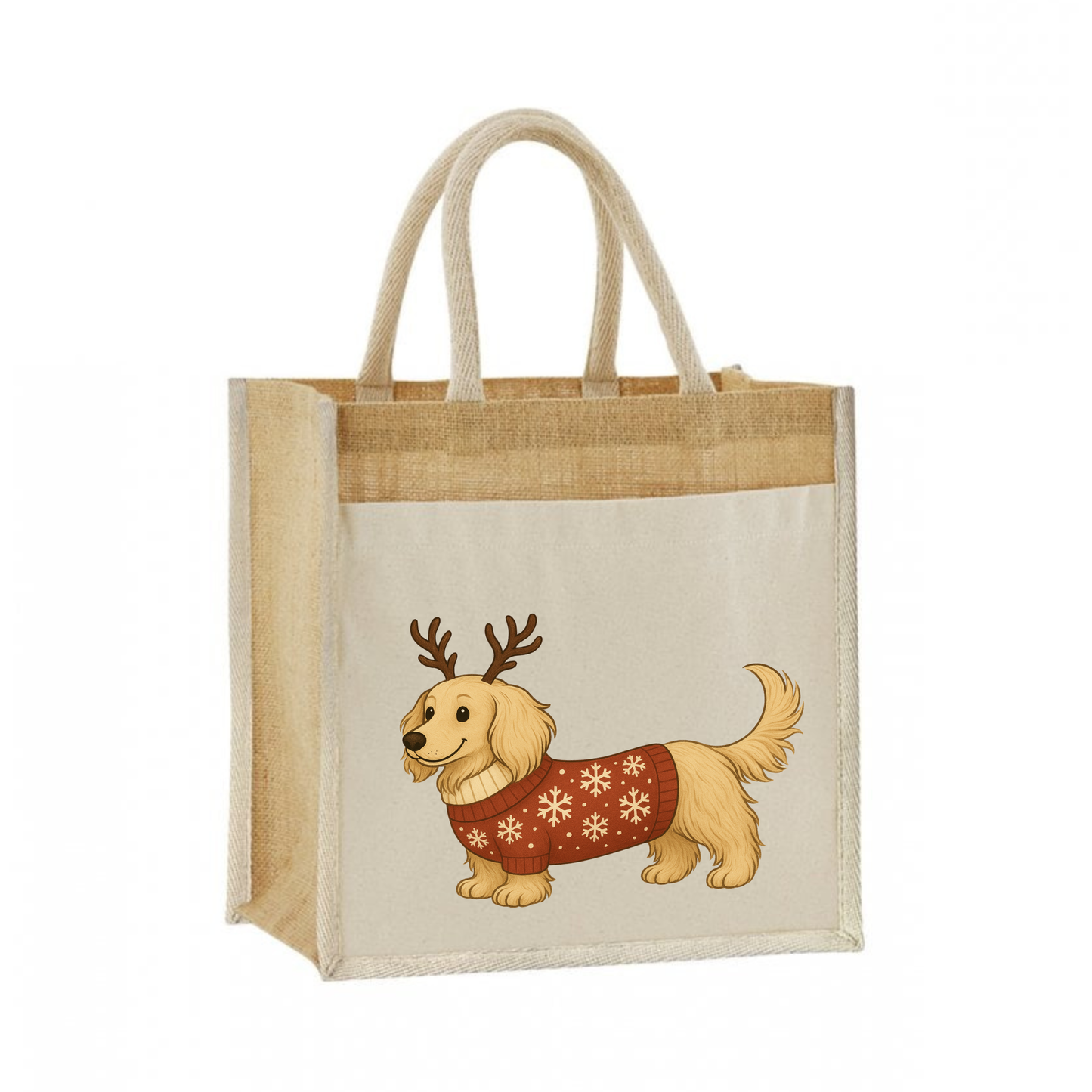 Christmas Dachshund Jute Bag with Cotton Pocket - 21 Designs to Choose From (Dispatch after 26th Nov)