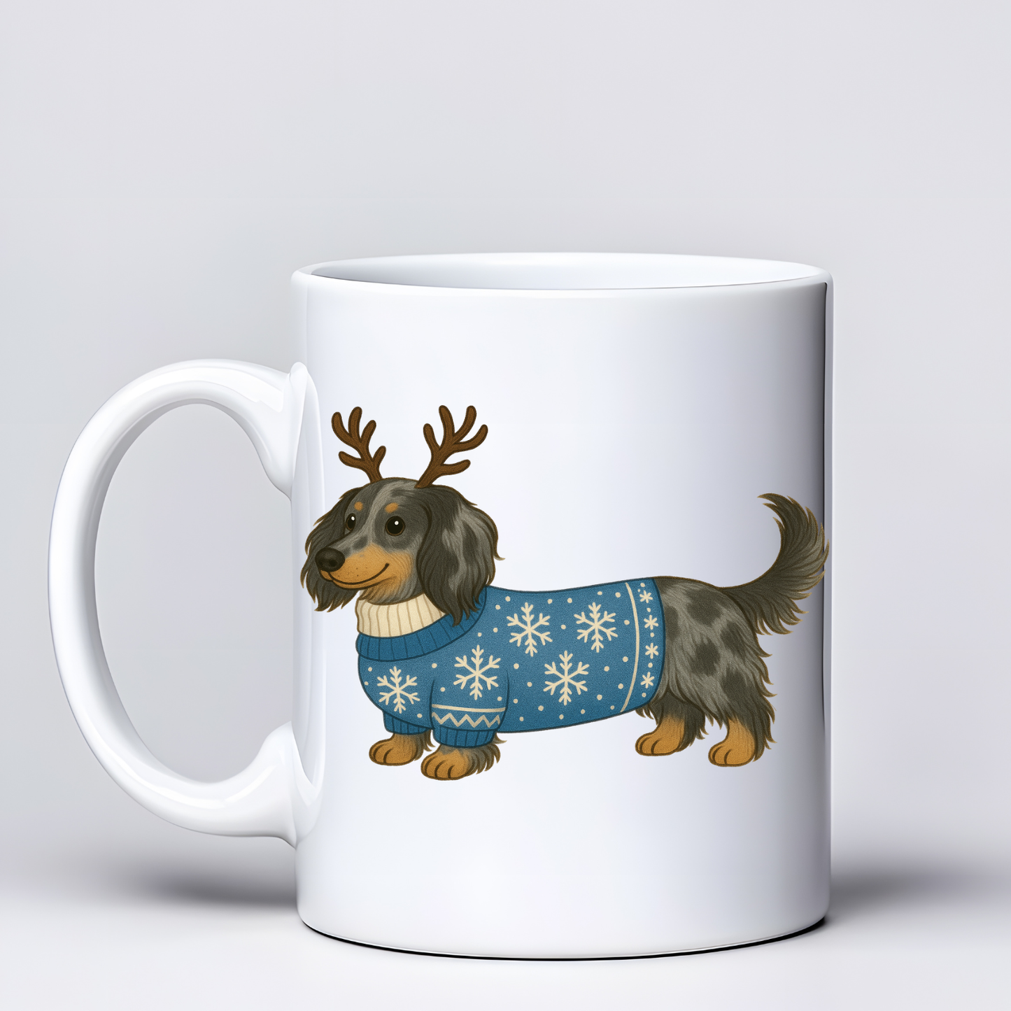Long Haired Dachshund Christmas Mugs - Choice of Colours (Dispatch after 26th Nov)