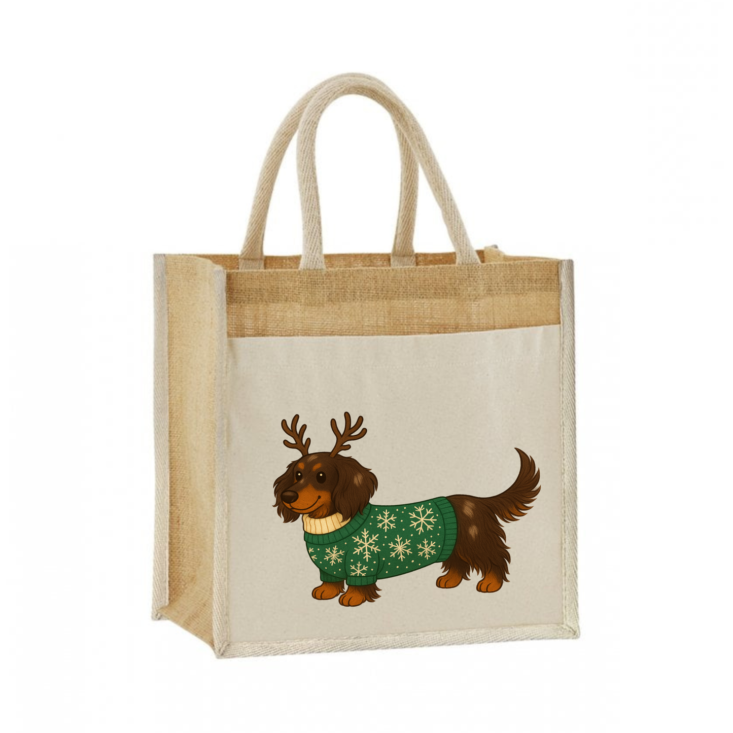 Christmas Dachshund Jute Bag with Cotton Pocket - 21 Designs to Choose From (Dispatch after 26th Nov)