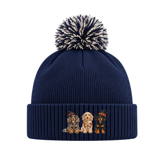 🎃 French Navy/Light Grey Dachshund Halloween Crew Bobble Hat – 3 or 5 Dog Design 🐾