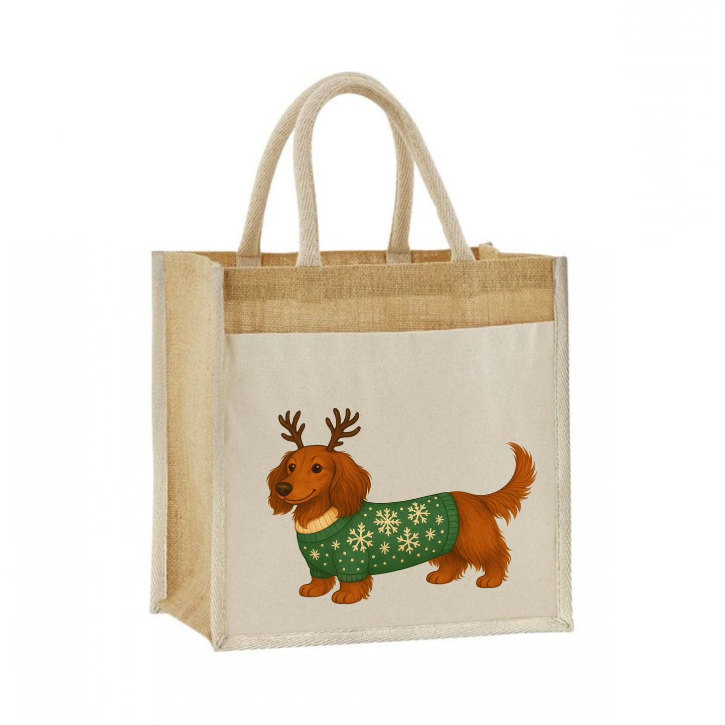 Christmas Dachshund Jute Bag with Cotton Pocket - 21 Designs to Choose From (Dispatch after 26th Nov)