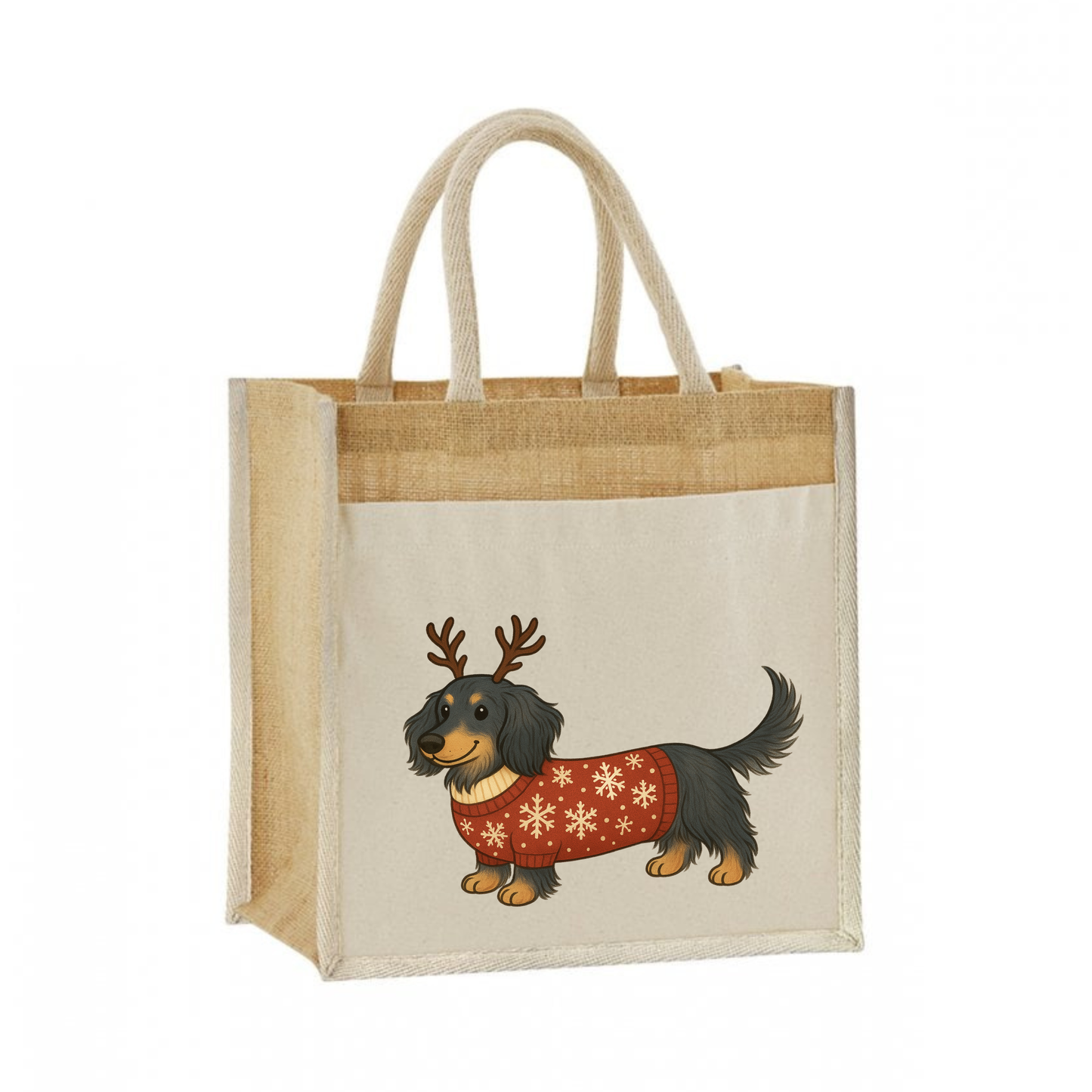 Christmas Dachshund Jute Bag with Cotton Pocket - 21 Designs to Choose From (Dispatch after 26th Nov)