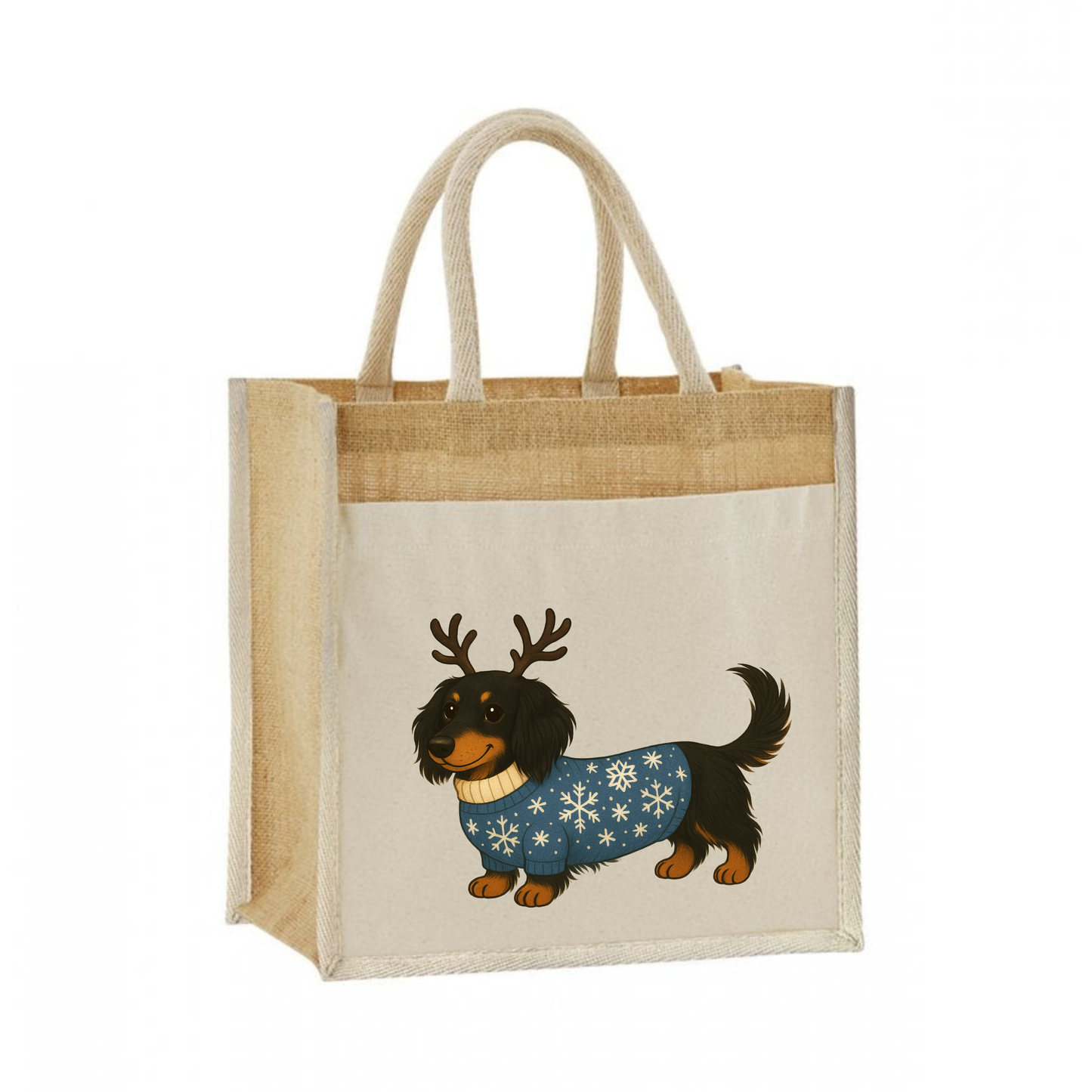 Christmas Dachshund Jute Bag with Cotton Pocket - 21 Designs to Choose From (Dispatch after 26th Nov)