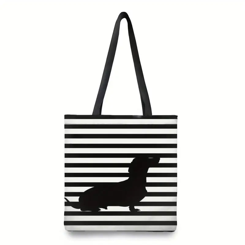 Black & White Striped Dachshund Shoulder Tote Bag