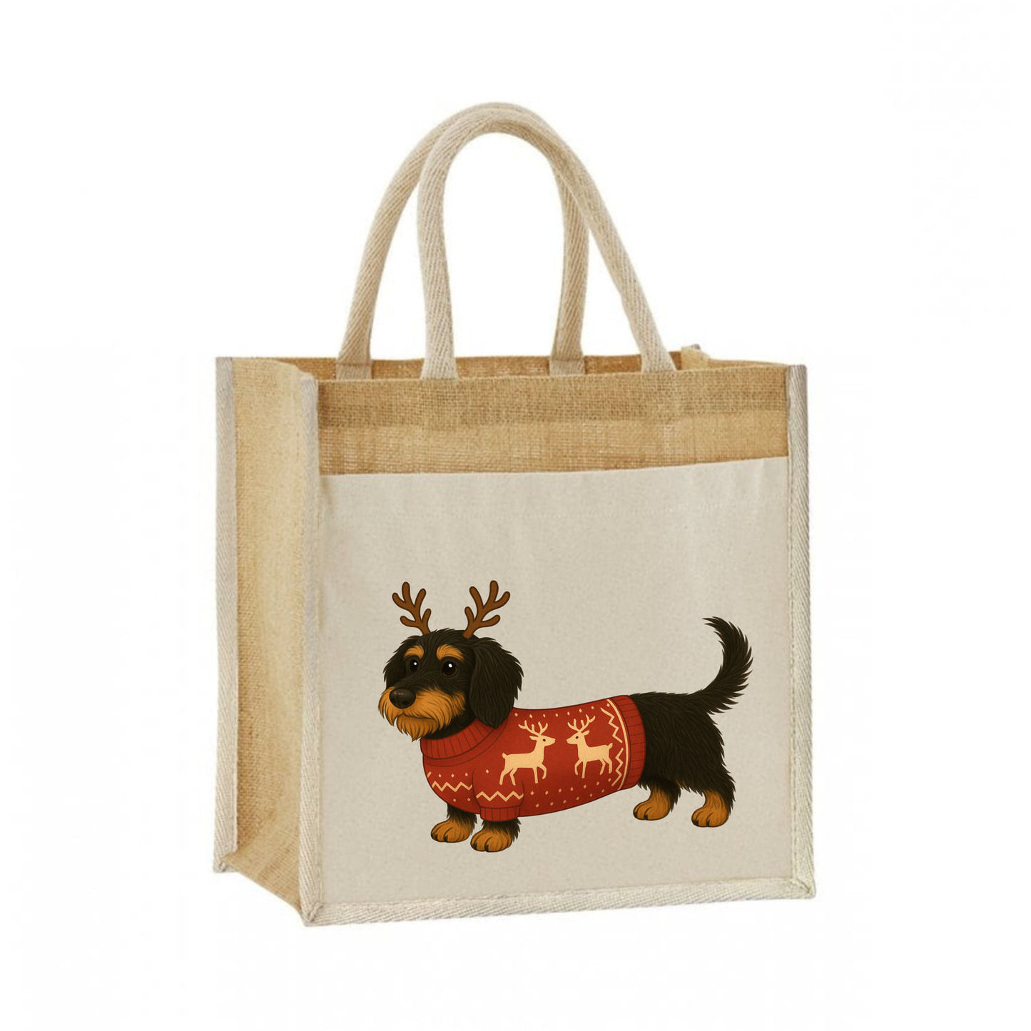 Christmas Dachshund Jute Bag with Cotton Pocket - 21 Designs to Choose From (Dispatch after 26th Nov)