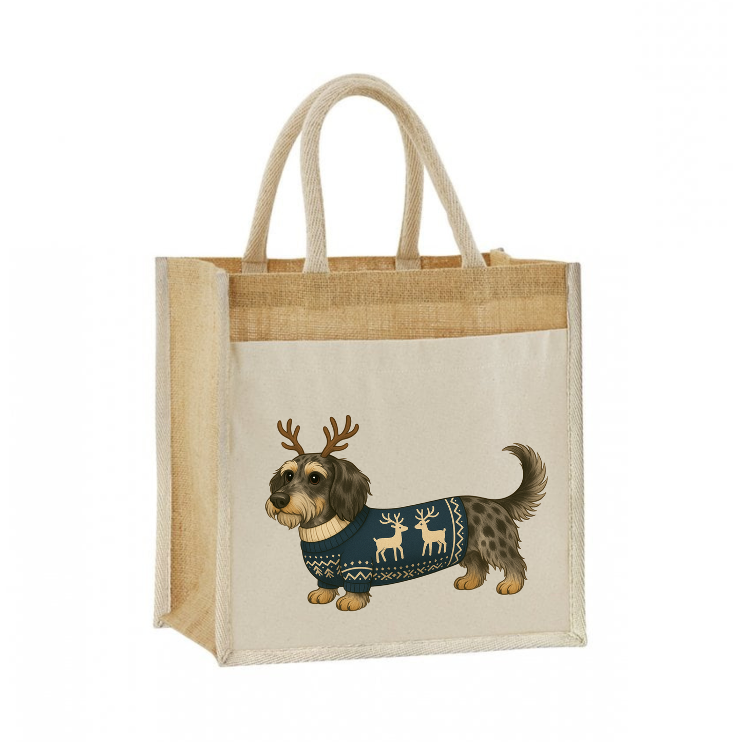 Christmas Dachshund Jute Bag with Cotton Pocket - 21 Designs to Choose From (Dispatch after 26th Nov)