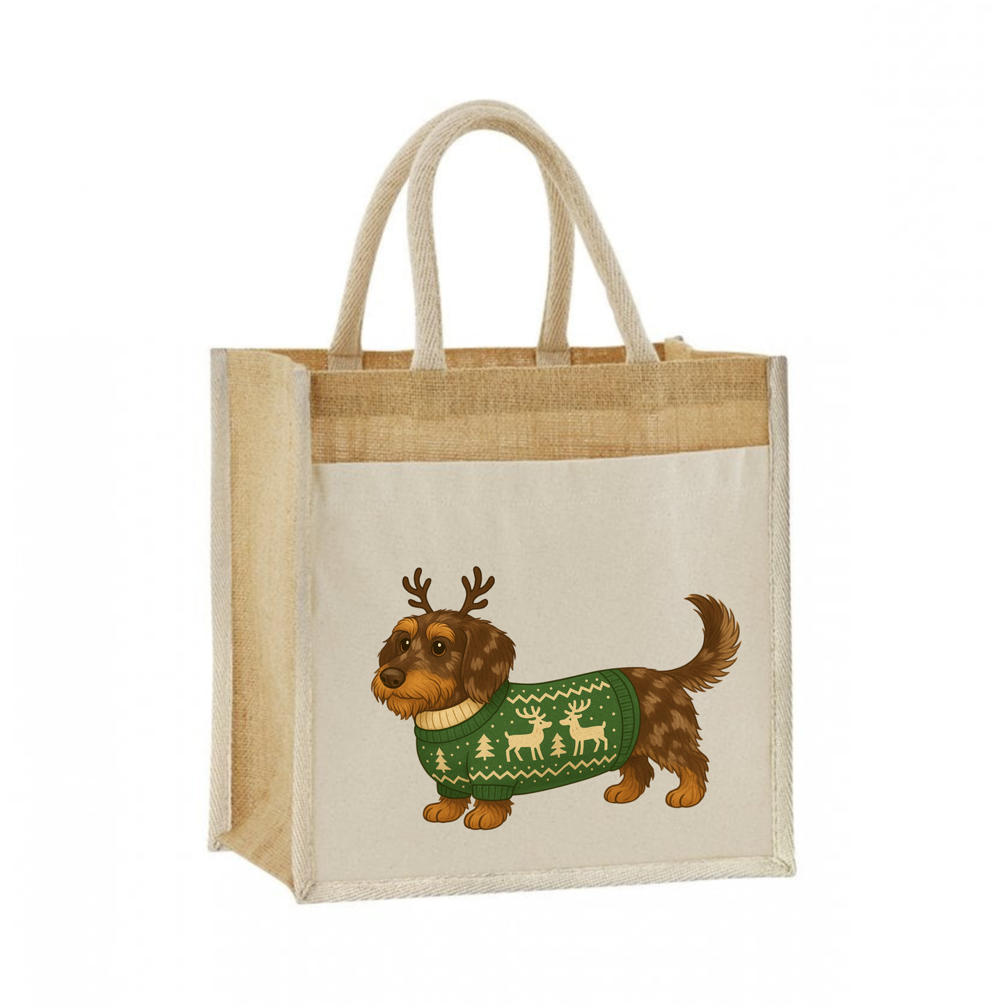 Christmas Dachshund Jute Bag with Cotton Pocket - 21 Designs to Choose From (Dispatch after 26th Nov)