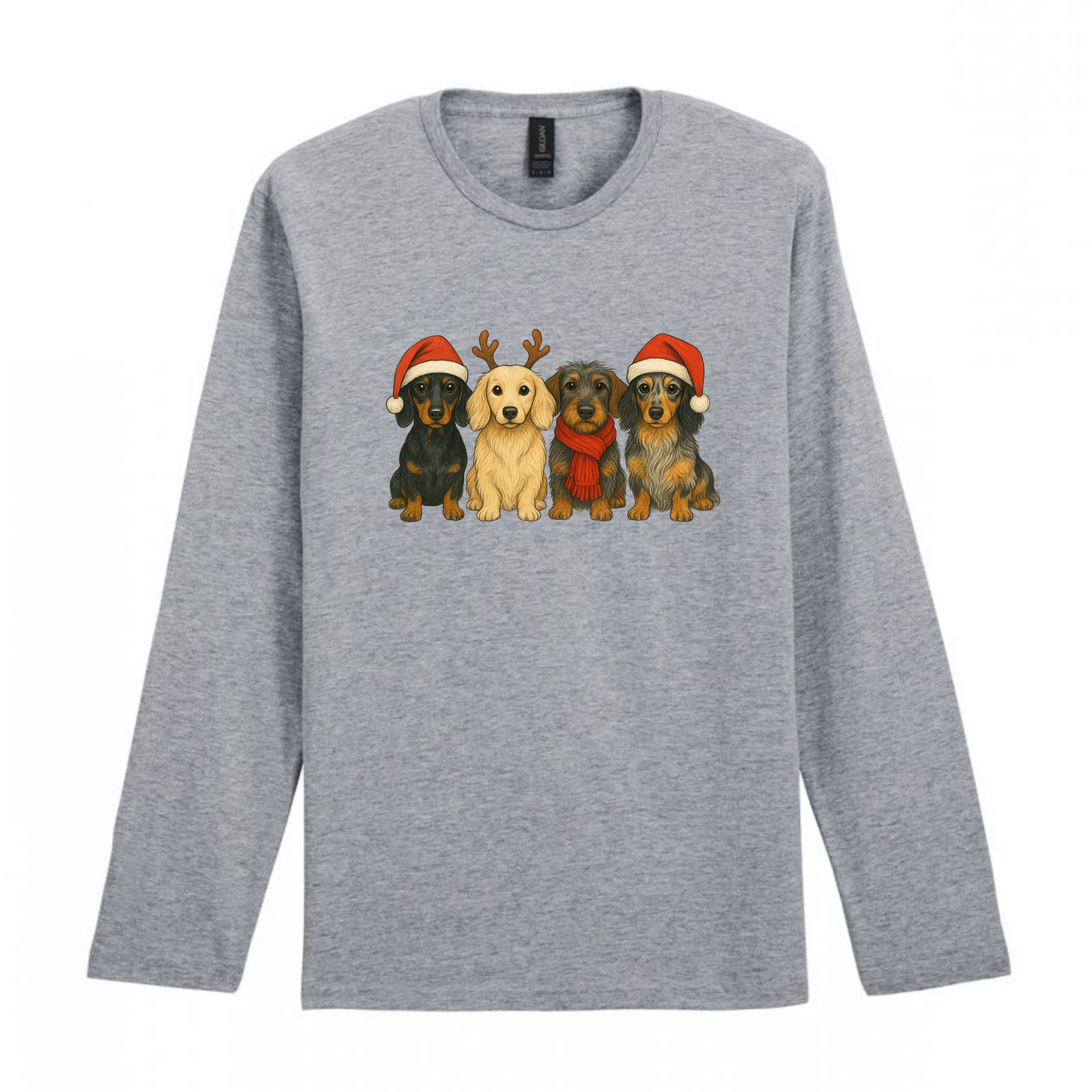 Christmas Dachshunds Grey Long Sleeved T Shirt - 21 Designs to Choose From (Dispatch after 26th Nov)