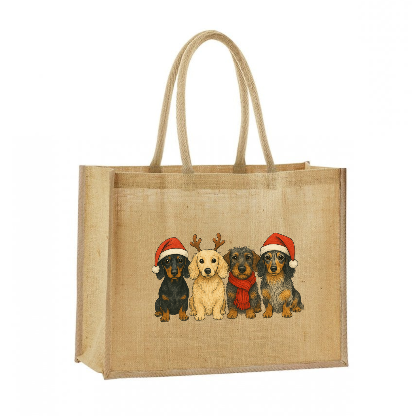 Christmas Dachshund Classic Jute Bag Shopper- 21 Designs to Choose From (Dispatch after 26th Nov)