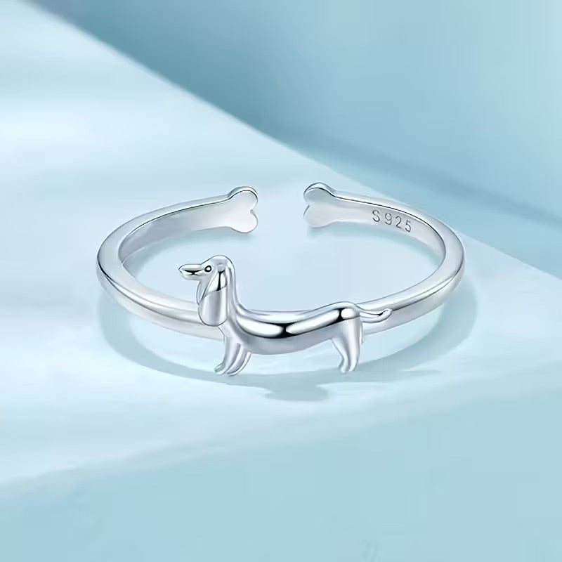925 Sterling Silver Dachshund Open Ring