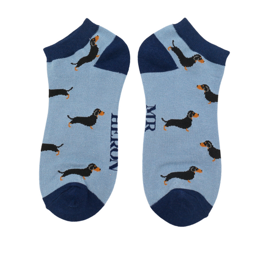 Mens Bamboo Little Sausage Dogs Trainer Socks Denim Blue image 0