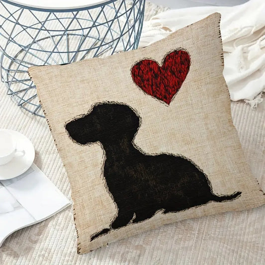 Wire Hair Silhouette & Heart Dachshund Cushion Cover