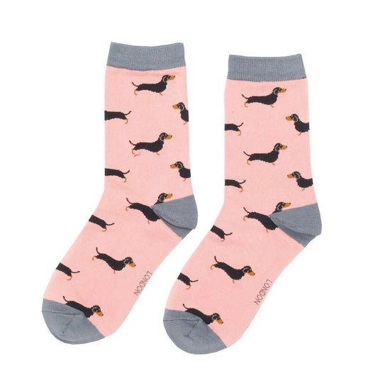 Ladies Bamboo Little Sausage Dogs Socks Dusky Pink image 0