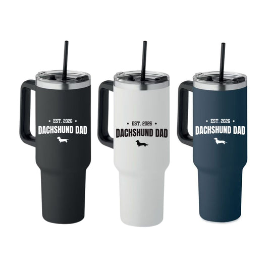 Dachshund Dad Double Wall Stainless Steel Tumbler – Choice of Coat & Personalised Year
