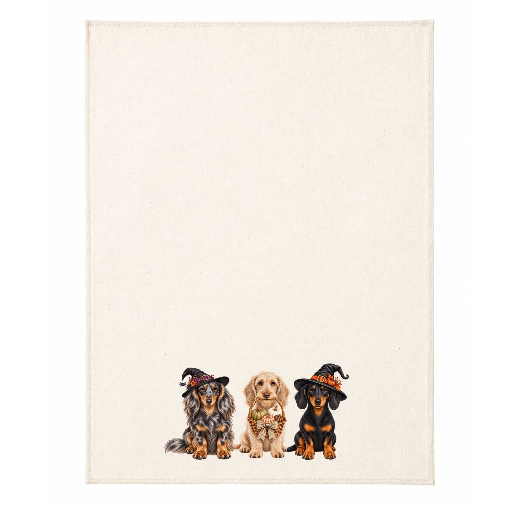 🎃 Dachshund Halloween Crew Tea Towel – 3 or 5 Dog Design 🐾