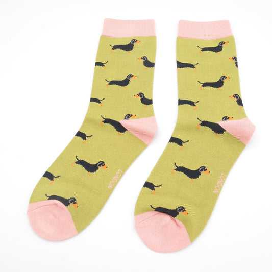 Ladies Bamboo Little Sausage Dogs Socks Moss image 0