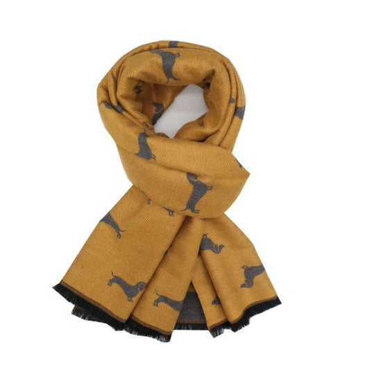 Warm Dachshund Scarf Wrap - Mustard