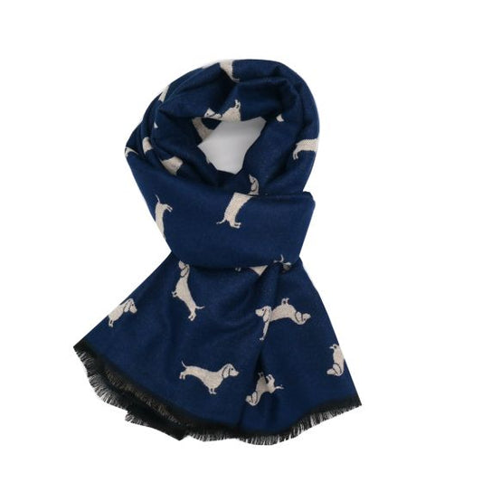 Warm Dachshund Scarf Wrap - Navy