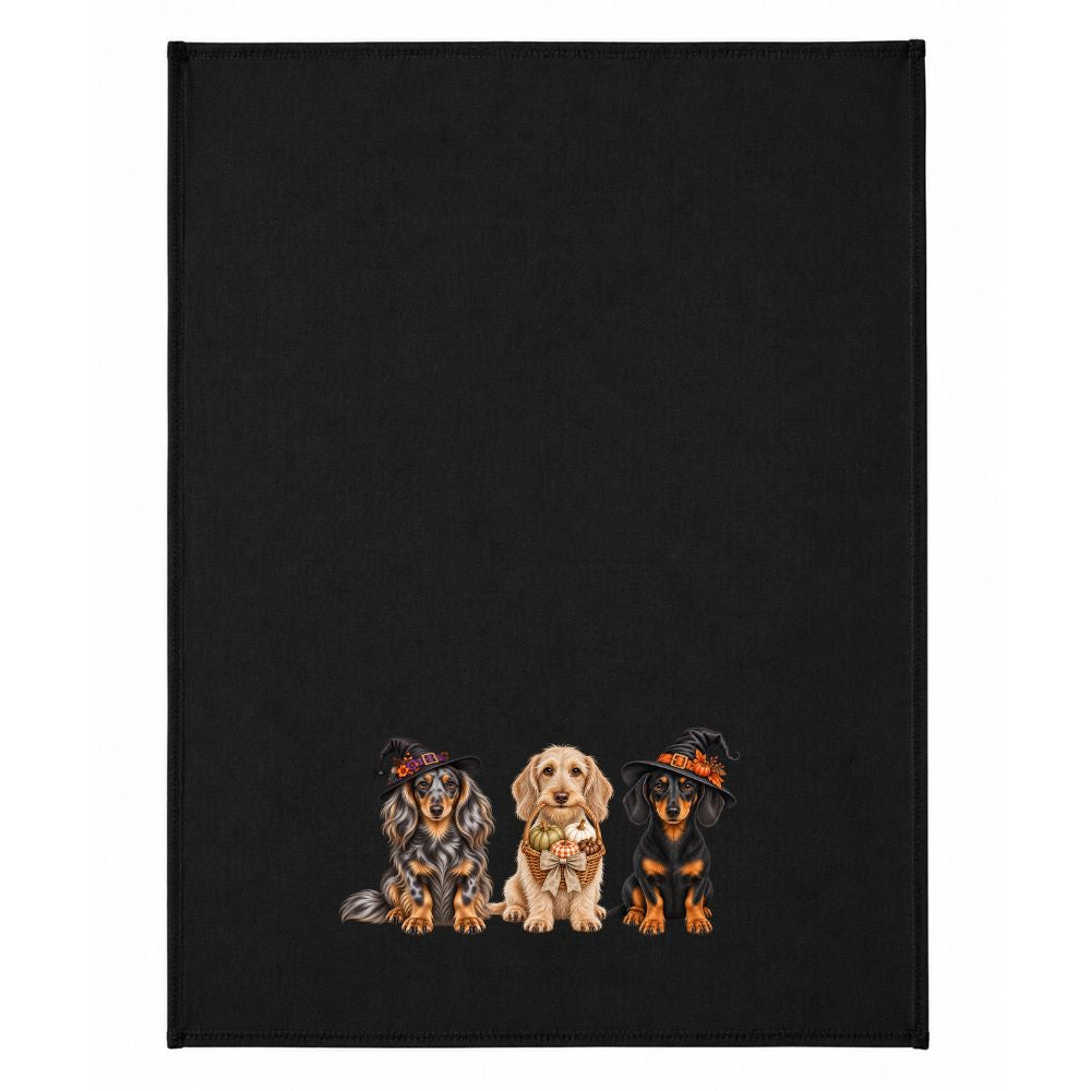 🎃 Dachshund Halloween Crew Black Tea Towel – 3 or 5 Dog Design 🐾