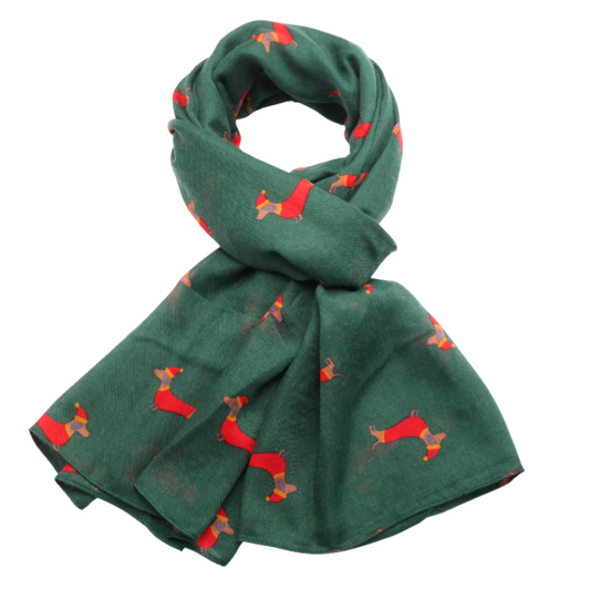 Festive Sausage Dogs Scarf in Green
