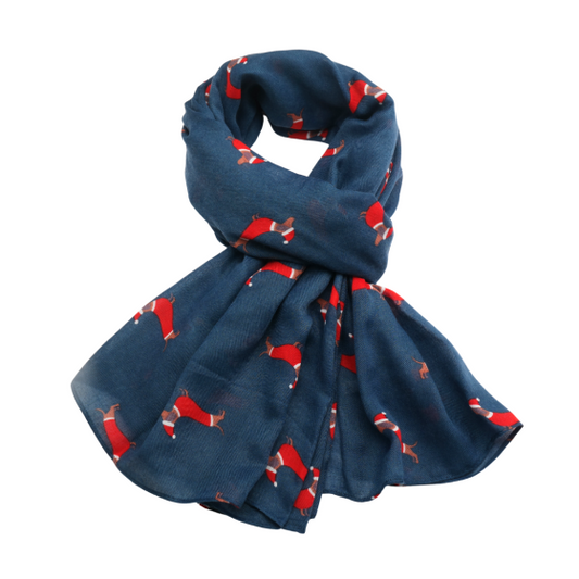 Festive Sausage Dogs Scarf in Navy