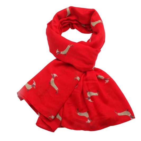 Festive Sausage Dogs Scarf in Red