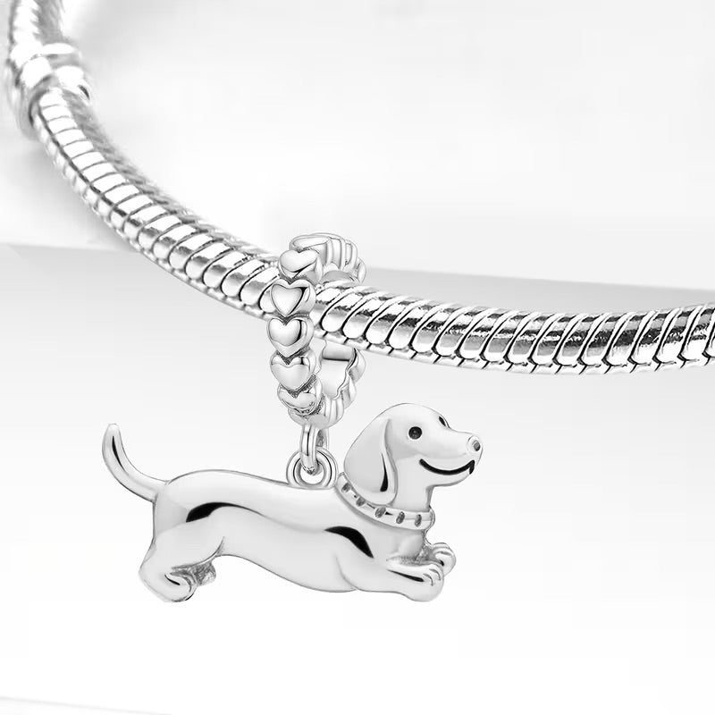 Leaping Dachshund Charm 925 Silver Plated