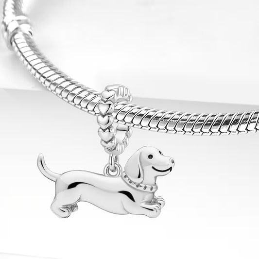 Leaping Dachshund Charm 925 Silver Plated