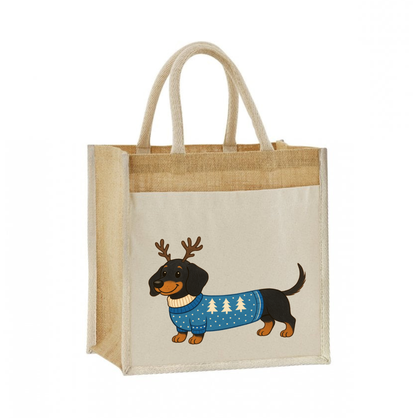 Christmas Dachshund Jute Bag with Cotton Pocket - 21 Designs to Choose From (Dispatch after 26th Nov)