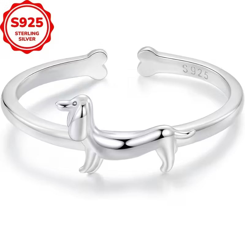 925 Sterling Silver Dachshund Open Ring