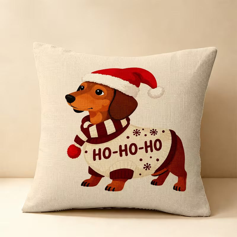 Christmas Sausage Dog Cushion Cover – Ho Ho Ho Dachshund 45 x 45cm