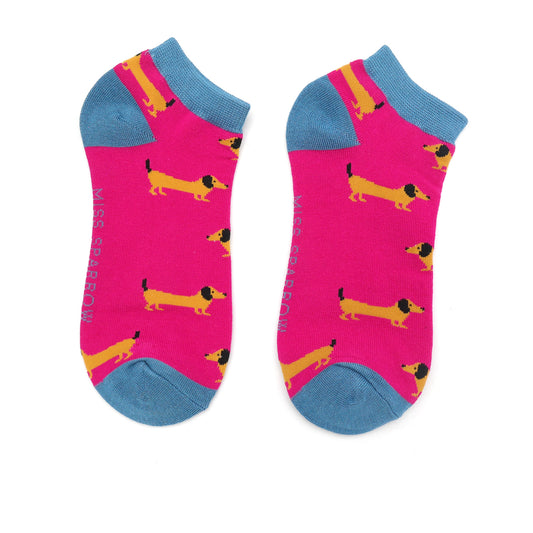 Ladies Bamboo Sausage Dogs Trainer Socks Hot Pink image 0