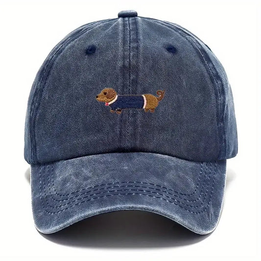 Navy Unisex Dachshund Baseball Hat Coloured Embroidery