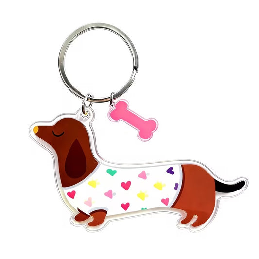 Heart Print Jacket Dachshund Keyring