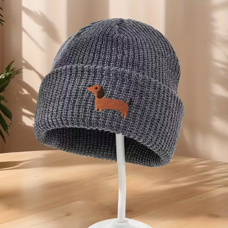 Embroidered Knitted Dachshund Beanie Hats - Choice of Colours