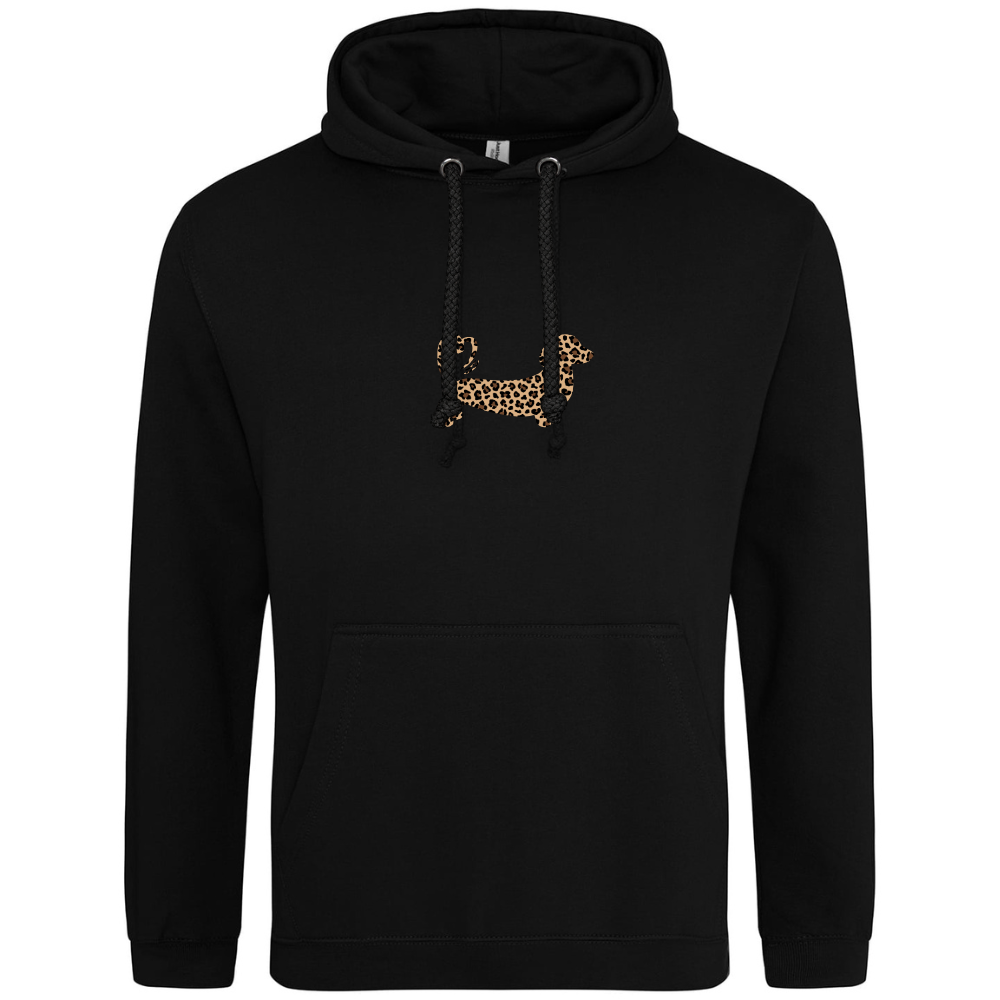 Leopard Print Dachshund Hoodie – Black