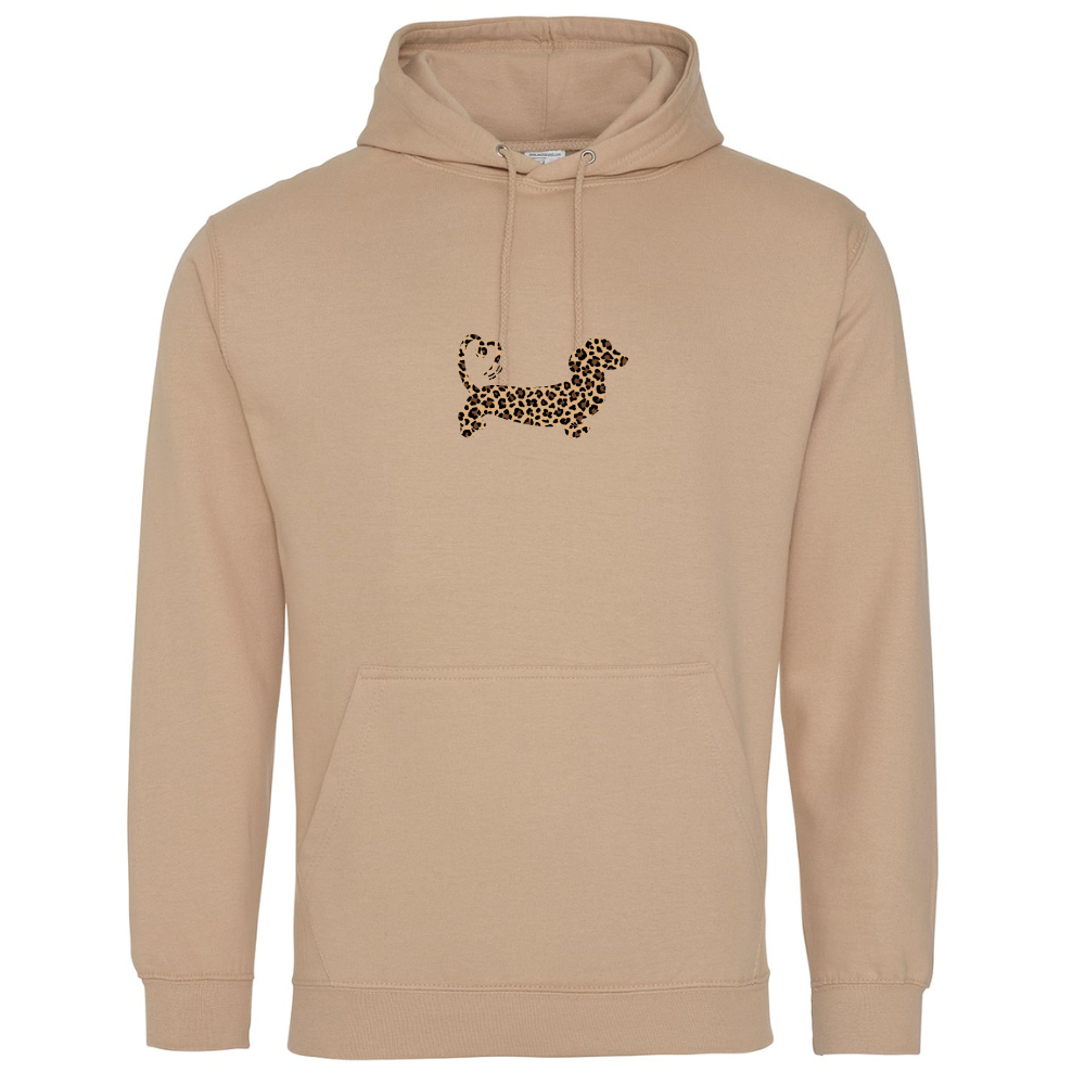 Leopard Print Dachshund Hoodie – Nude